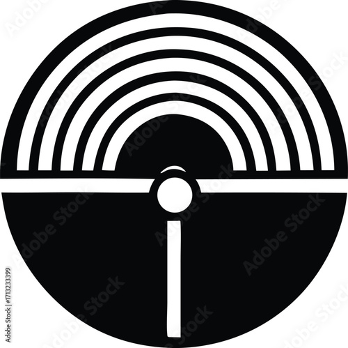 Abstract geometric circular design with concentric arcs and a central dot and line element