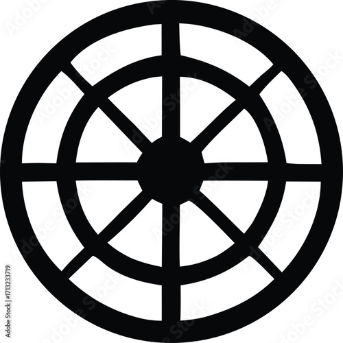 Abstract circular geometric emblem symbol icon representation of a wheel or starburst design