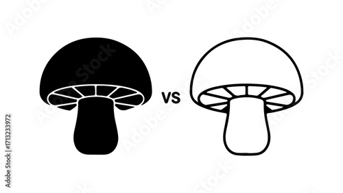 Mushroom icon set in solid and outline styles.