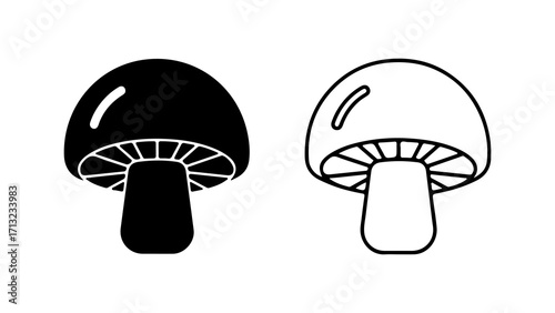 Mushroom Icons Black and White Fungi Illustrations.