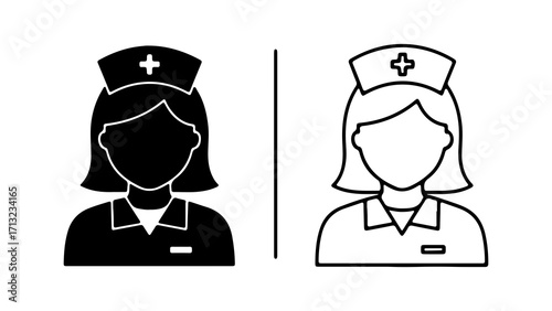 Nurse Icons Black and White Medical Professionals.