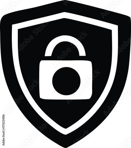 Digital security icon featuring a shield with a lock symbol representing data protection and cybersecurity for online safety and privacy