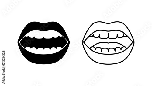 Open mouth vector icon set in solid and outline styles.