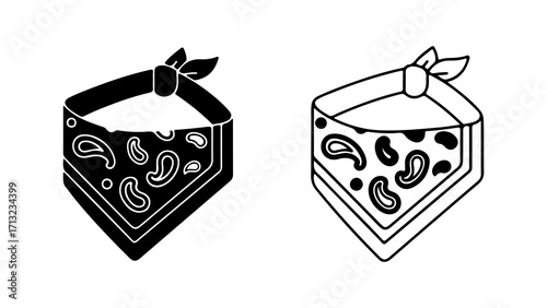 Paisley bandana vector icons in silhouette and outline styles.