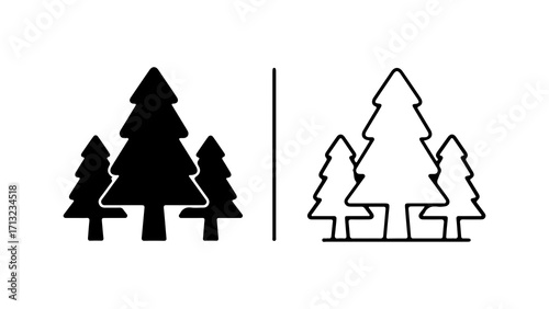 Pine tree forest icon set evergreen trees symbol.