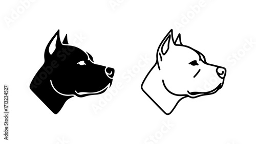 Pitbull dog head silhouette black and white design illustration.