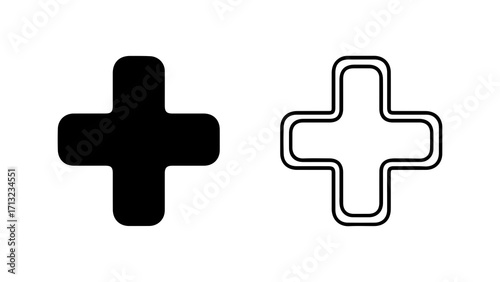 Plus Sign Icons Solid and Outline Variations for Design.
