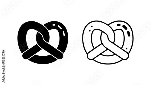 Pretzel icon set in solid and outline styles 1.