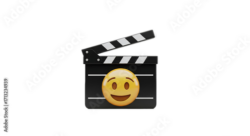 Smiling Emoji on Movie Clapperboard Film Production, Cinema, Media Concept