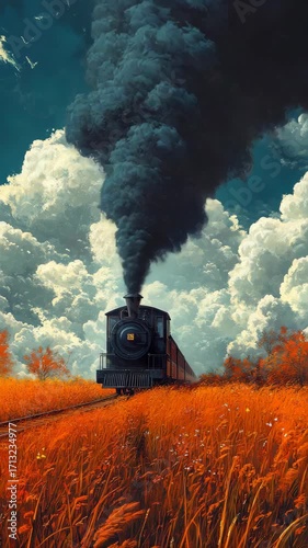 A train traveling through a field of tall grass