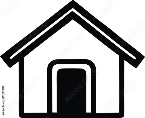 Simple line art house icon symbol a minimalist dwelling geometric structure represents shelter home residential building