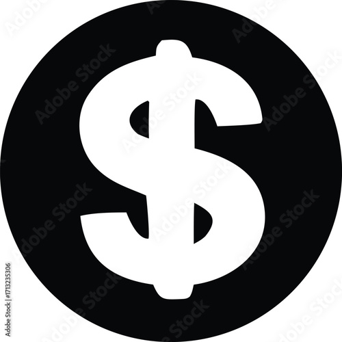 Symbol of wealth and finance a bold white dollar sign is prominently displayed within a solid black circular shape representing currency and economic prosperity