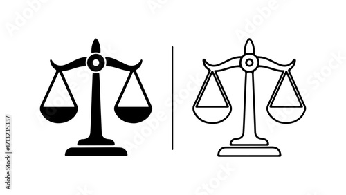 Scales of Justice Icons Black and Line Art.