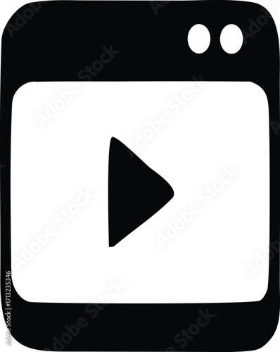Simple black and white play button icon symbolizing video playback and media content streaming