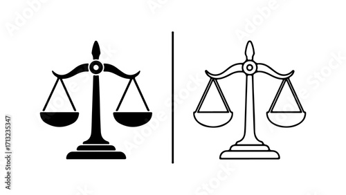 Scales of Justice Symbol in Black and White Styles.