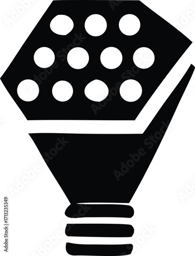 Abstract geometric icon symbolizing innovation idea or lightbulb concept with internal circles and a stem