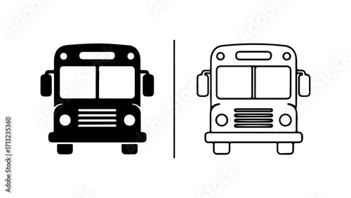 School bus front view icon set in solid and outline styles 1.