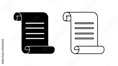 Scroll icon set with outline and filled versions.