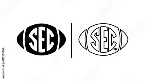SEC logo in black and white football shapes.