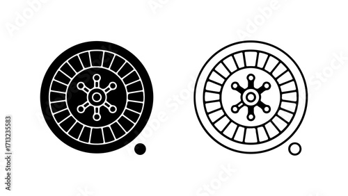 Set of Roulette Wheel Icons in Solid and Outline Styles.