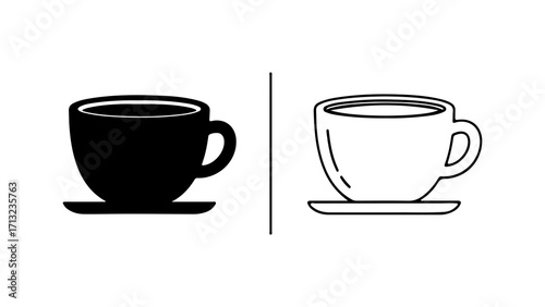 Set of two coffee cup icons silhouette and outline style.