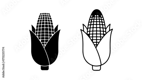 Set of two corn cob icons in solid and outline styles.