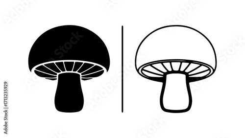 Set of two mushroom icons in silhouette and outline style.