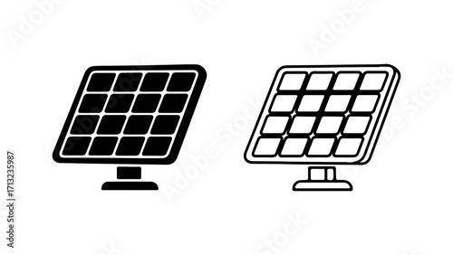 Set of two solar panel icons in black and white.