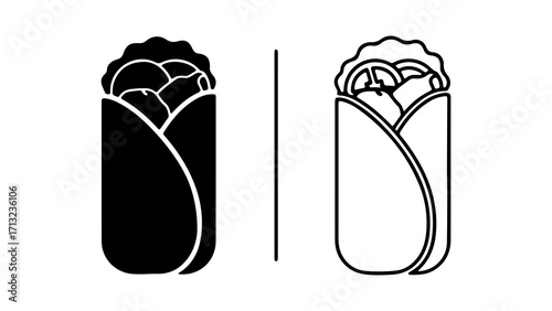 Shawarma and Burrito Wraps Black and White Icons.
