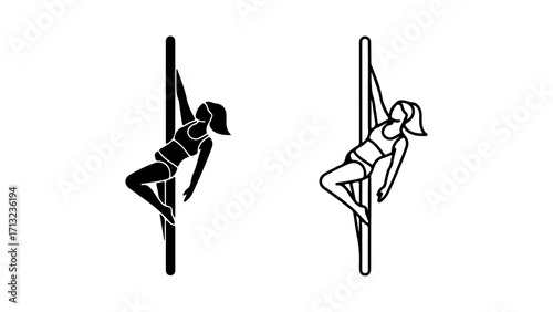 Silhouette and Outline of a Woman Performing Pole Dancing.