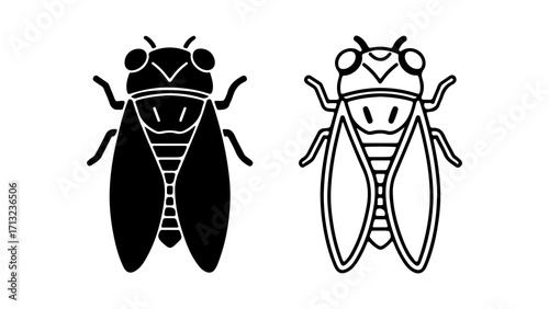 Simple cicada bug graphic in solid and outline versions.