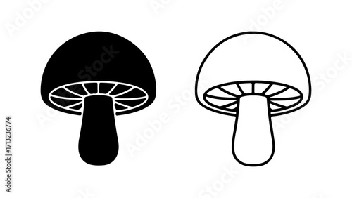 Simple mushroom icon set in black and white style.