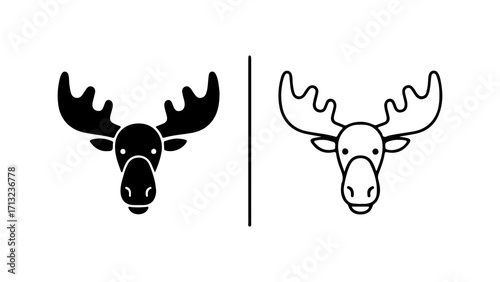 Simple Moose Head Vector Icons in Black and White.