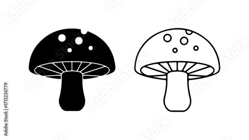 Simple mushroom icon set with silhouette and outline styles.