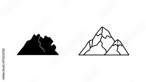Simple mountain peak vector icons in two styles.