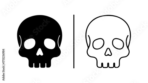 Skull Duo Black Silhouette and Outline Illustration.