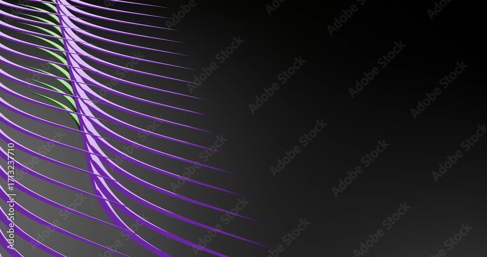 Animação 4K em loop de linhas/fitas onduladas nas cores roxo e verde sobre fundo escuro com degradê. Movimento contínuo e elegante, estética tech/minimalista com espaço para texto/branding no lado dir