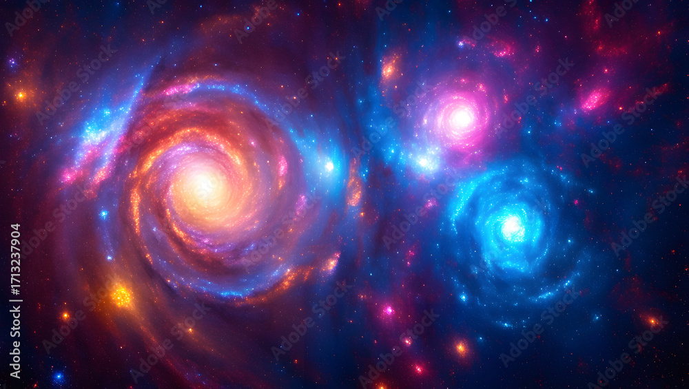 Fototapeta premium Cosmic Dance: Twin Galaxy View