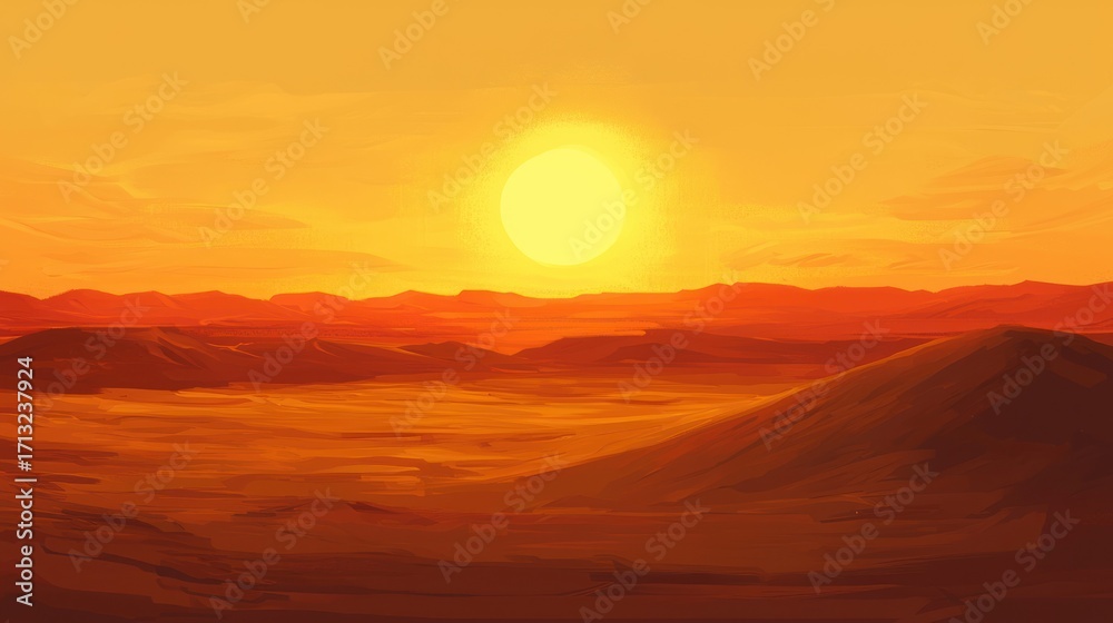 Fototapeta premium Vibrant sunset over a desert landscape.