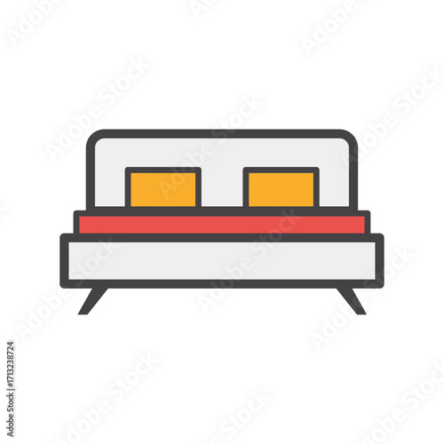 Modern Bed with Pillows and Frame Isolated on White Background, Vector Illustration