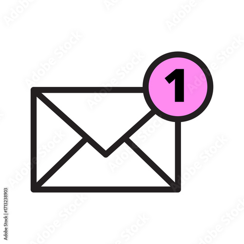 New email message notification icon with a pink number one badge