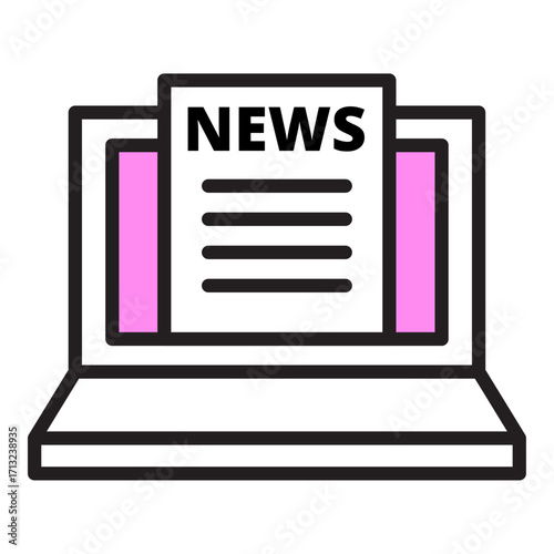 Vector icon of a laptop computer displaying a digital news article