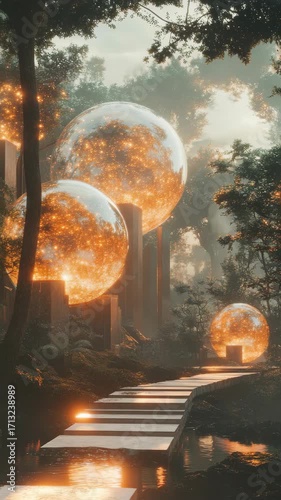 An image of a futuristic city surrounded by trees