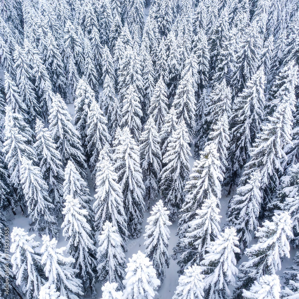 Obraz premium Snowy pine forest from above (1)