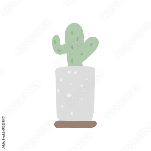 Cute hand-drawn cactus in a speckled pot illustration on white