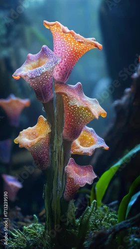 A close up of a pink and yellow flower
