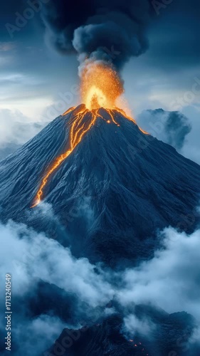 An image of a volcano in the clouds