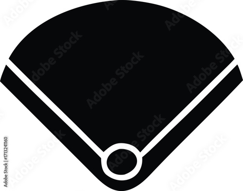 Simple black and white silhouette of a baseball field highlighting home plate and base lines graphic for sports design and emblems