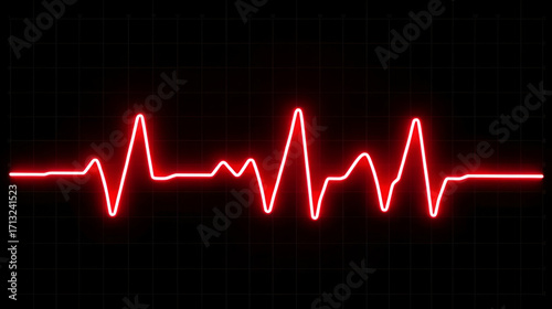 Neon ECG heartbeat signal icon. Pulse, heart rhythm, heartbeat line test icon.