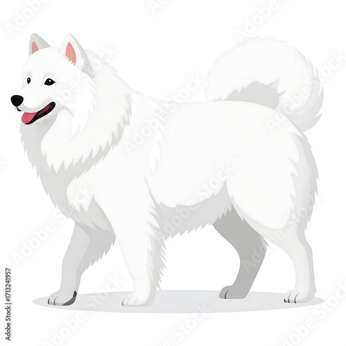 Side view of a fluffy white dog.  A charming illustration